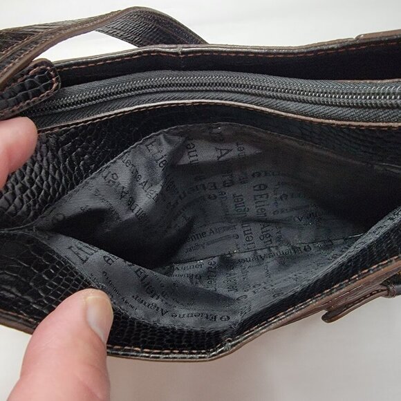 Vintage Etienne Aigner Black Embossed Leather Hobo Bag | Gold Buckle Accents - Picture 6 of 11